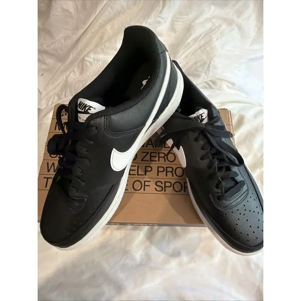 NIKE Court Vision Low Next Nature Sneakers Men’s 10 Black White Leather NEW